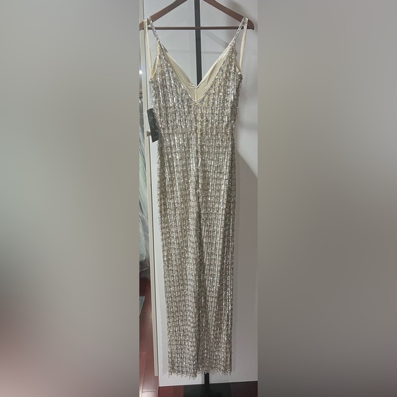 Geometric embellished crystal drop v neck long gown “the Chandelier dress” - Picture 10 of 11